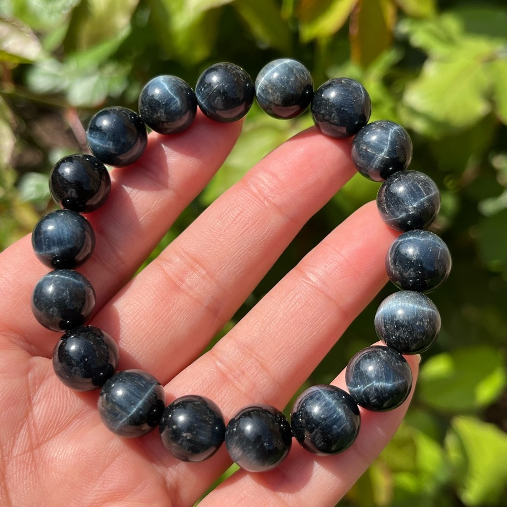 12mm Stretchable Flashy Blue‎ Tiger Eye Bracelet